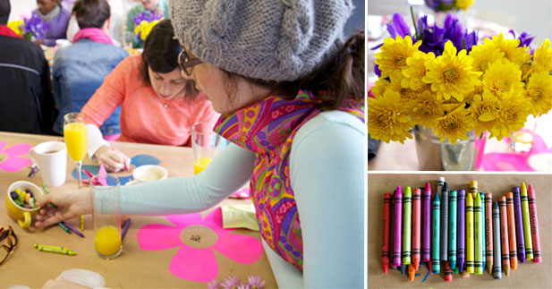 Everyone hard at play with colour and crayons at the staff breakfast