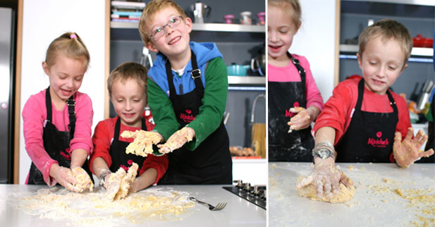 Step 4 of homemade pasta Minichefs busy with step 4 of homemade pasta