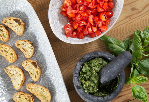 Bruschetta with Tomato and Basil ingredients