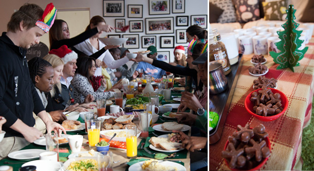 Everyone enjoying the Jolly Breakfast The Jolly Breakfast spread being enjoyed by the whole team
