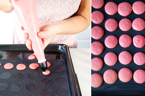 Macaron dollops on mastrad sheet Use the mastrad sheet for making your macaron halves