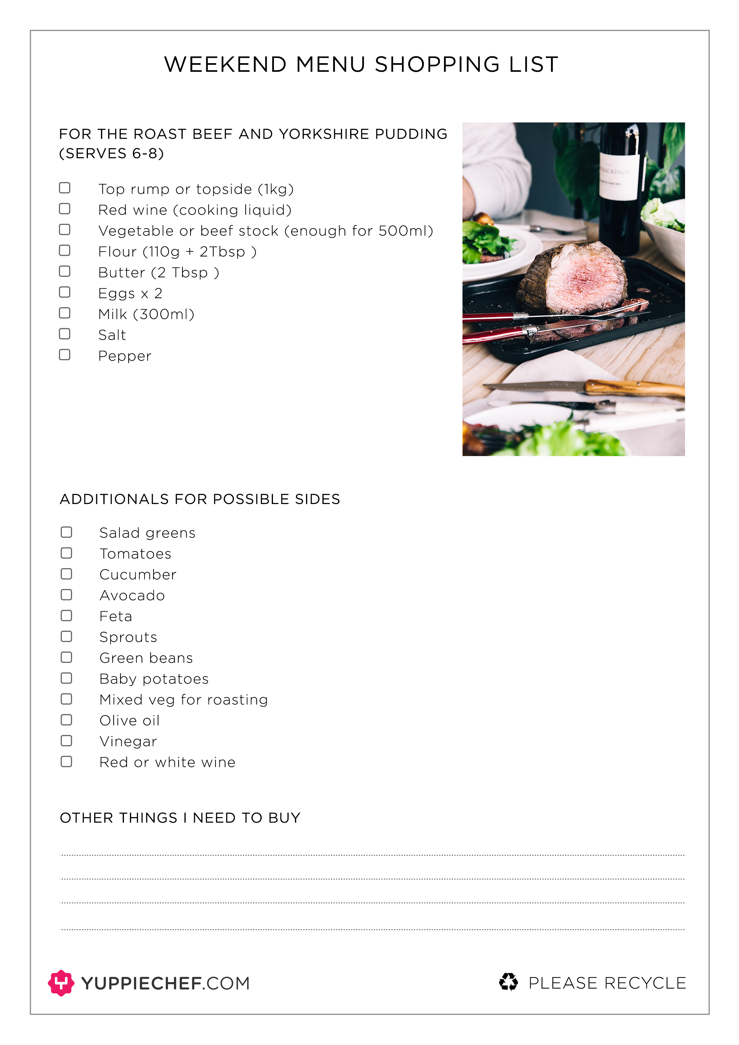 recipe and shopping list